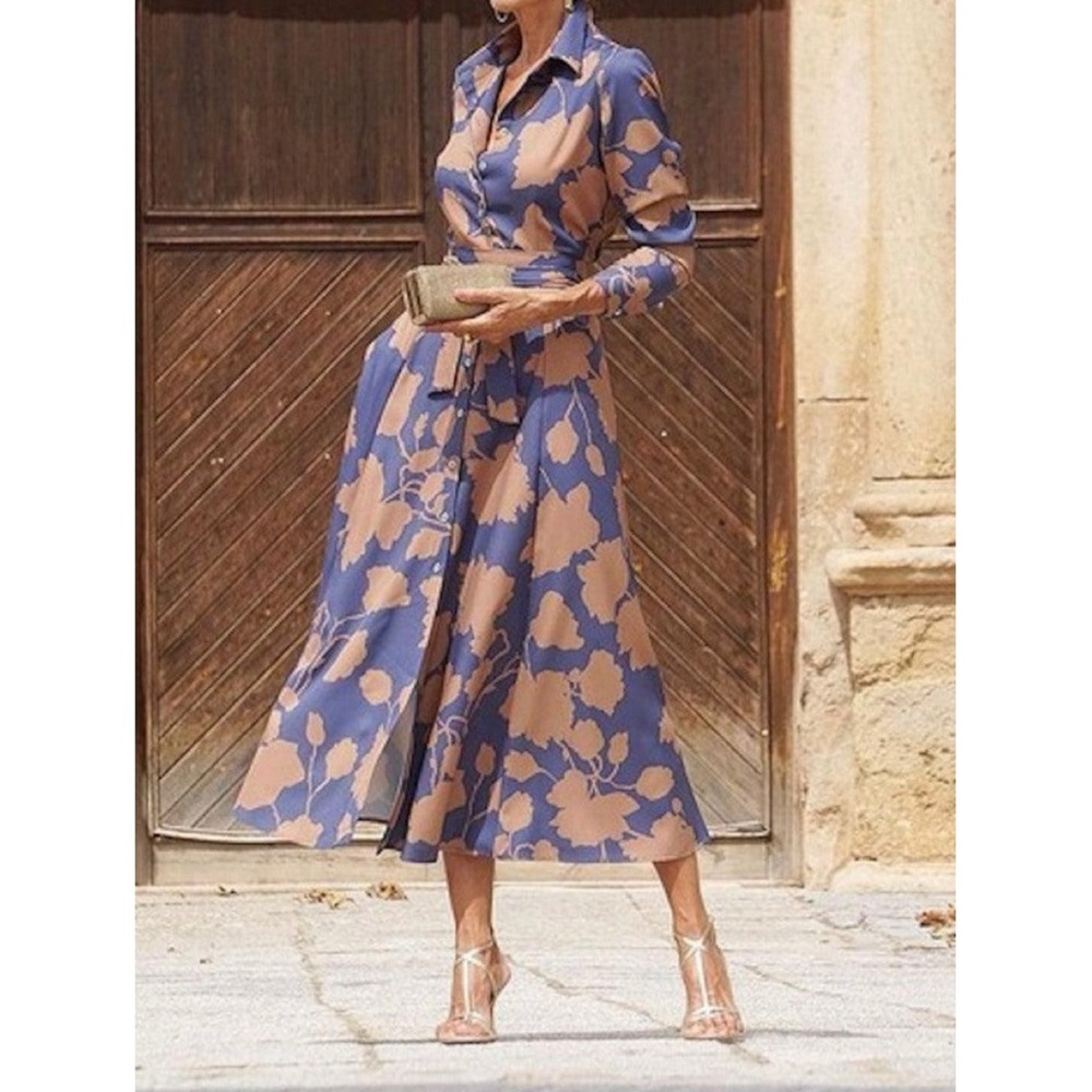 Floral Print Collared Midi Dress